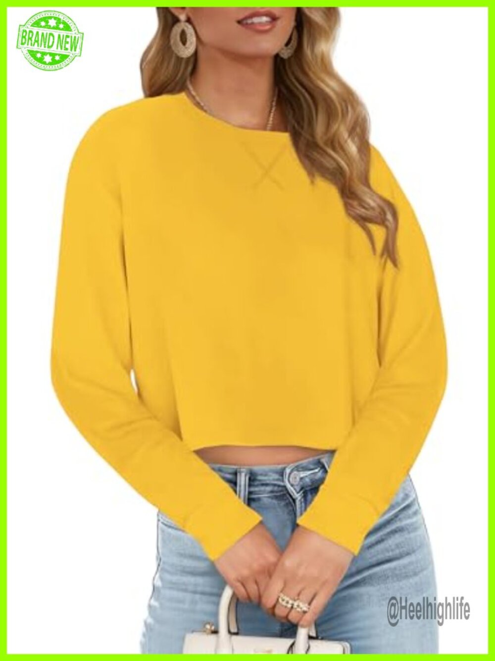 Womens Cropped Sweatshirt Long Sleeve Crewneck Loose Pullover Top